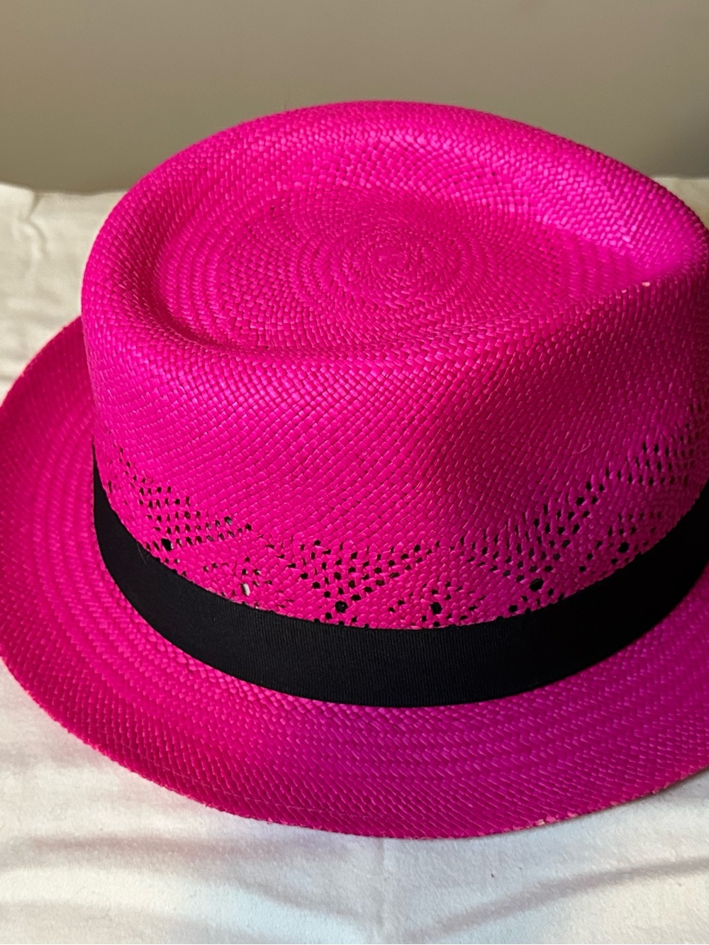 Women's Hot Pink Straw Fedora handmade in Ecuador